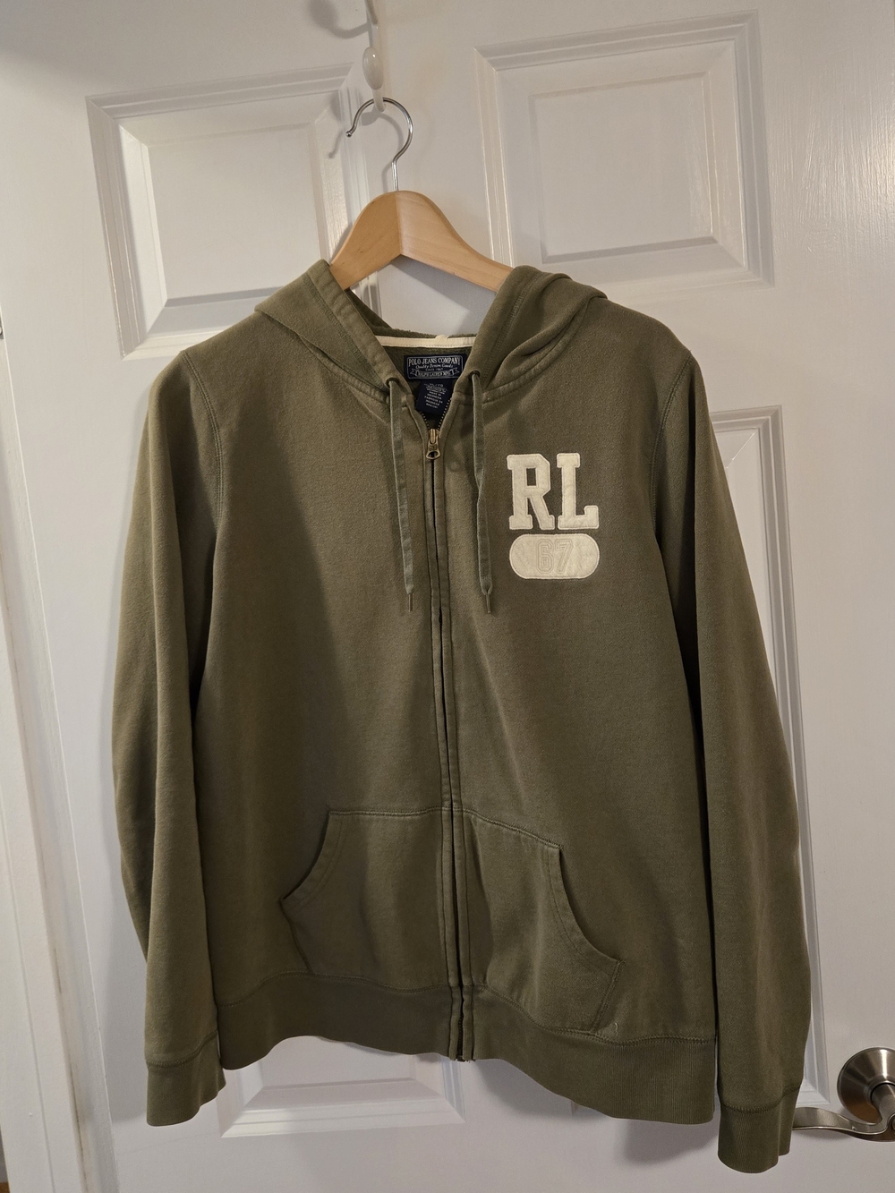 Vintage Ralph Lauren Olive RL Zip Sweatshirt Hoodie Y2K